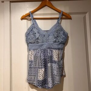 No Boundaries Y2K Babydoll Crochet Patchwork Cami Tank Top Women's Small Lace